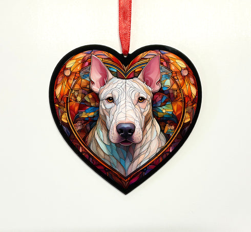 English Bull Terrier Stained Glass Effect Heart Suncatcher